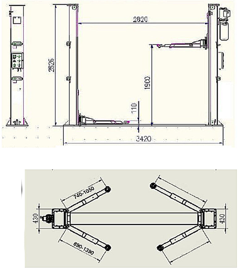Elevador de coches 2 Columnas 4200kg 220v